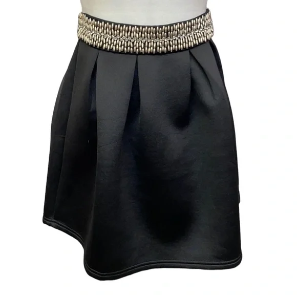 Beaded Rhinestone Waist Scuba Circle Pleated Skirt - Picture 1 of 6